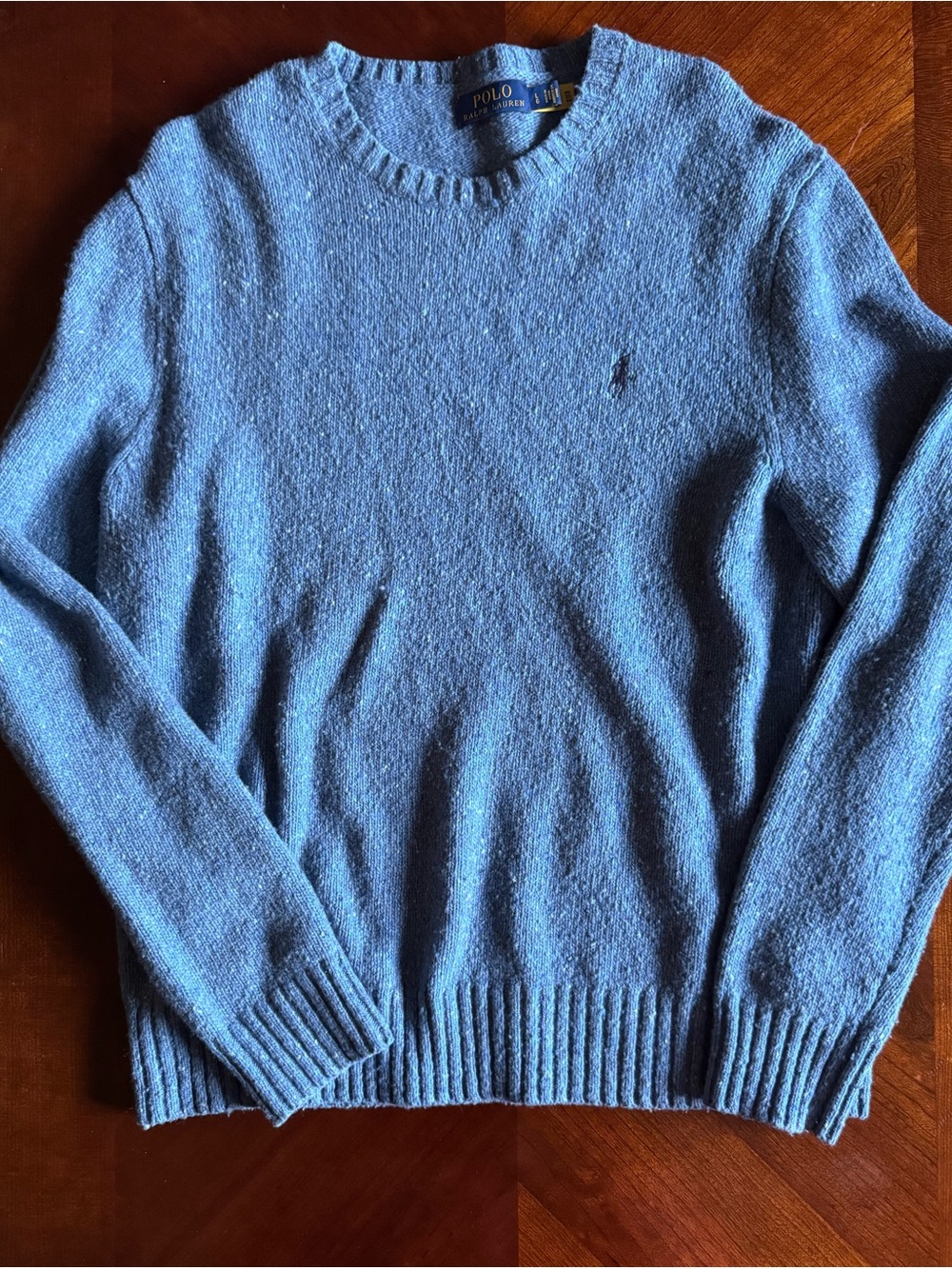 Polo Ralph Lauren Men's Large Blue Speckled Wool-Blend Crewneck Donegal Sweater